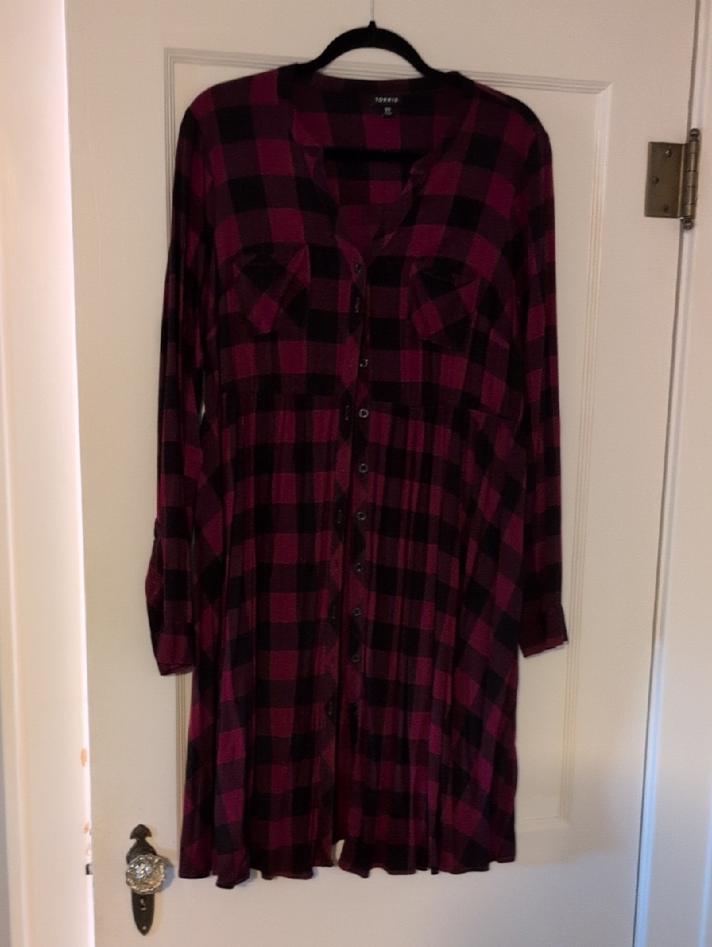 torrid Burgundy and Black Plaid Shirt Dress